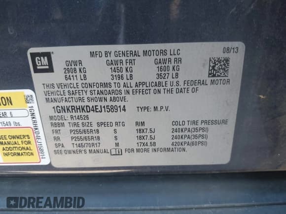 ✅ 2014 Chevrolet Traverse LT • VIN: 1GNKRHKD4EJ158914 • Lot: 43440611. Listed on IAAI with 137,402 mi. Free auction sales archive from the USA and detailed vehicle history report at DreamBid. Image 9.