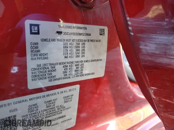 ✅ 2021 Chevrolet Silverado 1500 RST • VIN: 3GCUYEED3MG219684 • Лот: 90304955. Опубликован ранее на Copart с пробегом 60 911 миль. Бесплатный доступ к архиву аукционных продаж из США и подробный отчёт об истории автомобиля на DreamBid. Изображение 12.