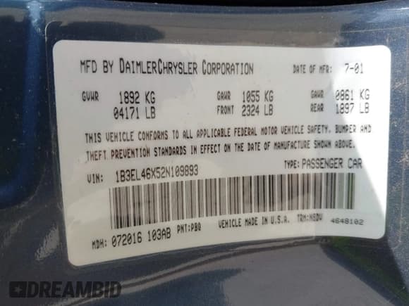 ✅ 2002 Dodge Stratus SXT • VIN: 1B3EL46X52N109893 • Lot: 42637795. Wystawiony na IAAI z przebiegiem 200 036 mil. Bezpłatny archiwum sprzedaży aukcyjnych z USA i szczegółowy raport historii pojazdu na DreamBid. Zdjęcie 9.