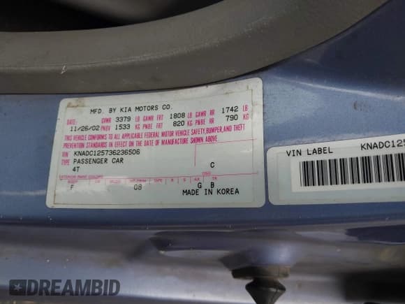 ✅ 2003 Kia Rio • VIN: KNADC125736236506 • Лот: 41467649. Опубликован ранее на IAAI с пробегом 109 975 миль. Бесплатный доступ к архиву аукционных продаж из США и подробный отчёт об истории автомобиля на DreamBid. Изображение 9.