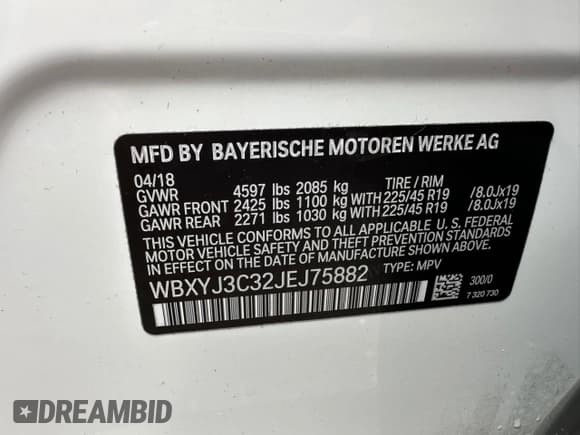 ✅ 2018 BMW X2 sDrive28i • VIN: WBXYJ3C32JEJ75882 • Lot: 56330835. Listed on Copart with 84,609 mi. Free auction sales archive from the USA and detailed vehicle history report at DreamBid. Image 10.