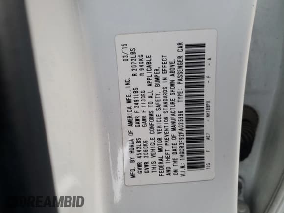 ✅ 2015 Honda Accord Touring • VIN: 1HGCR3F92FA025996 • Lot: 90879235. Listed on Copart with 148,203 mi. Free auction sales archive from the USA and detailed vehicle history report at DreamBid. Image 12.