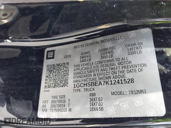 ✅ 2019 Chevrolet Colorado 2WD Work Truck • VIN: 1GCHSBEA7K1241528 • Lot: 42530288. Wystawiony na IAAI z przebiegiem 99 798 mil. Bezpłatny archiwum sprzedaży aukcyjnych z USA i szczegółowy raport historii pojazdu na DreamBid. Zdjęcie 9.