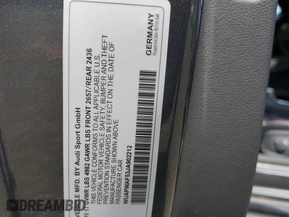 ✅ 2018 Audi RS 5 • VIN: WUAPWAF53JA902212 • Lot: 61440065. Listed on Copart with 66,335 mi. Free auction sales archive from the USA and detailed vehicle history report at DreamBid. Image 12.