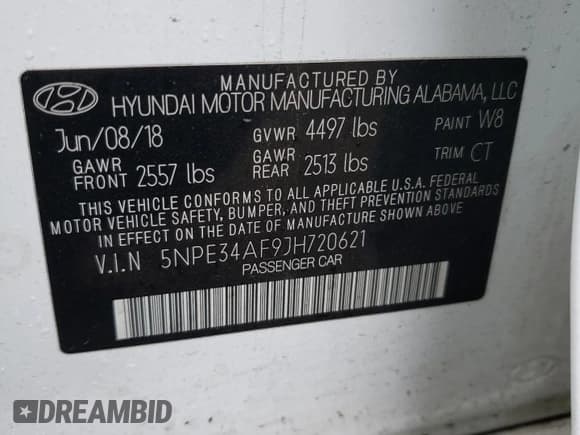 ✅ 2018 Hyundai Sonata Limited • VIN: 5NPE34AF9JH720621 • Lot: 50451193. Listed on Copart with Not provided. Free auction sales archive from the USA and detailed vehicle history report at DreamBid. Image 14.