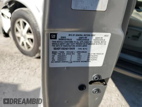 ✅ 2004 Buick Rainier CXL • VIN: 5GADT13S242170478 • Лот: 81918584. Опубликован ранее на Copart с пробегом 94 622 миль. Бесплатный доступ к архиву аукционных продаж из США и подробный отчёт об истории автомобиля на DreamBid. Изображение 13.