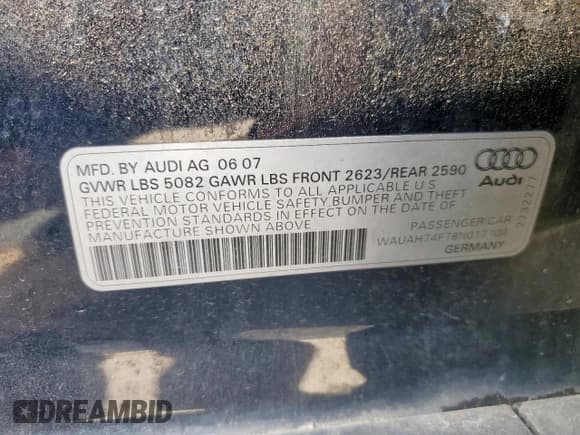✅ 2008 Audi A6 3.2L • VIN: WAUAH74F78N017104 • Лот: 70652885. Опубликован ранее на Copart с пробегом Не указан. Бесплатный доступ к архиву аукционных продаж из США и подробный отчёт об истории автомобиля на DreamBid. Изображение 12.