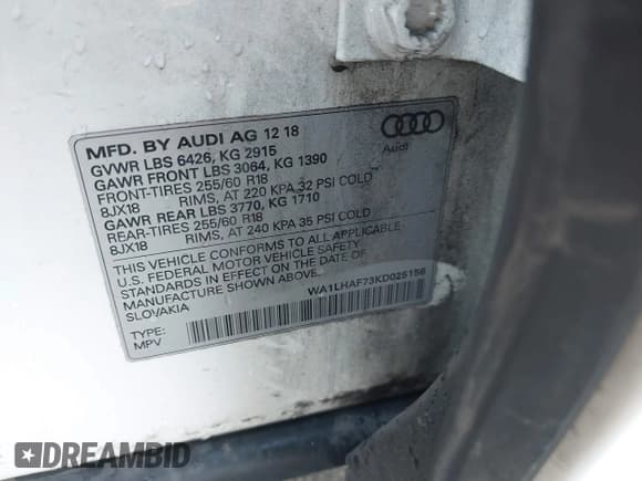 ✅ 2019 Audi Q7 Premium Plus • VIN: WA1LHAF73KD025156 • Lot: 43442024. Listed on IAAI with 105,236 mi. Free auction sales archive from the USA and detailed vehicle history report at DreamBid. Image 9.