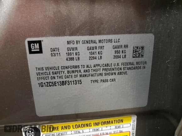 ✅ 2011 Chevrolet Malibu 1LT • VIN: 1G1ZC5E13BF311315 • Lot: 81163304. Listed on Copart with 71,260 mi. Free auction sales archive from the USA and detailed vehicle history report at DreamBid. Image 12.