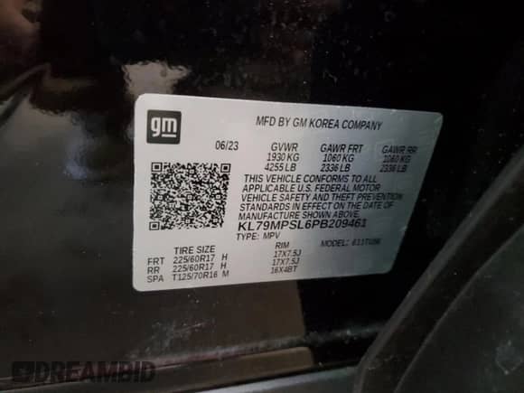 2023 Chevrolet TrailBlazer LT с VIN KL79MPSL6PB209461, выставлен на аукционе Copart как лот 70360855 с пробегом 17 280 миль миль и Списание • Salvage title. История ставок и продаж доступна на DreamBid. Изображение 12.