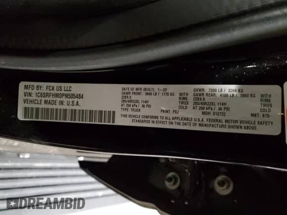 2023 Ram 1500 Limited с VIN 1C6SRFHM0PN505484, выставлен на аукционе Copart как лот 58644194 с пробегом 7 908 миль миль и Списание • Salvage title. История ставок и продаж доступна на DreamBid. Изображение 12.