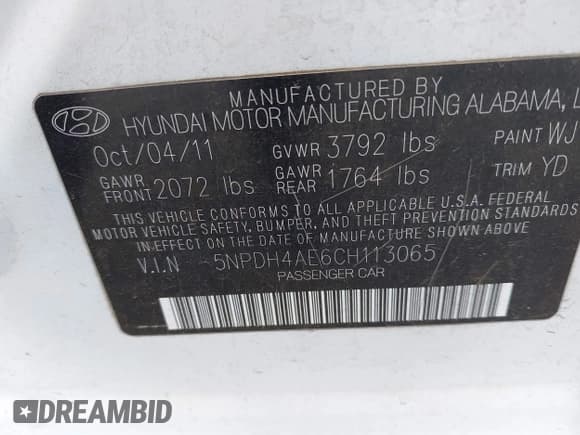 ✅ 2012 Hyundai Elantra Limited • VIN: 5NPDH4AE6CH113065 • Lot: 43195347. Listed on IAAI with 228,462 mi. Free auction sales archive from the USA and detailed vehicle history report at DreamBid. Image 9.