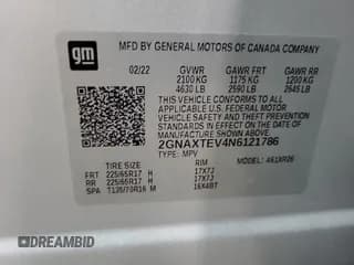 ✅ 2022 Chevrolet Equinox LT • VIN: 2GNAXTEV4N6121786 • Лот: 42720925. Опубликован ранее на IAAI с пробегом 41 222 миль. Бесплатный доступ к архиву аукционных продаж из США и подробный отчёт об истории автомобиля на DreamBid. Изображение 1.