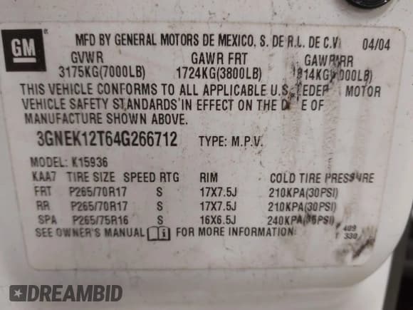 ✅ 2004 Chevrolet Avalanche Z71 • VIN: 3GNEK12T64G266712 • Lot: 43834160. Listed on IAAI with 392,391 mi. Free auction sales archive from the USA and detailed vehicle history report at DreamBid. Image 9.
