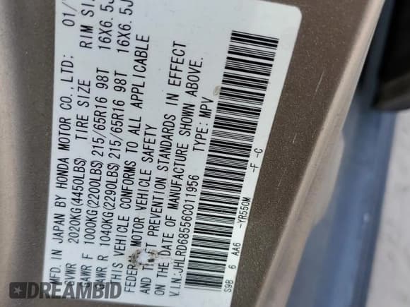 ✅ 2006 Honda CR-V LX • VIN: JHLRD68556C011956 • Lot: 92381125. Wystawiony na Copart z przebiegiem 123 427 mil. Bezpłatny archiwum sprzedaży aukcyjnych z USA i szczegółowy raport historii pojazdu na DreamBid. Zdjęcie 13.