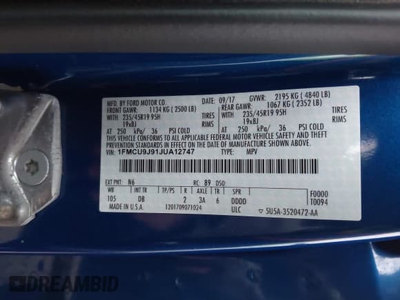 ✅ 2018 Ford Escape Titanium • VIN: 1FMCU9J91JUA12747 • Lot: 43732056. Listed on IAAI with 114,802 mi. Free auction sales archive from the USA and detailed vehicle history report at DreamBid. Image 9.