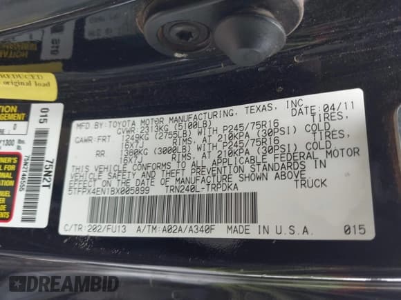 ✅ 2011 Toyota Tacoma • VIN: 5TFPX4EN1BX005899 • Lot: 42626321. Listed on IAAI with 152,098 mi. Free auction sales archive from the USA and detailed vehicle history report at DreamBid. Image 9.