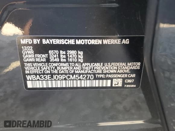 ✅ 2023 BMW 7 Series 760i xDrive • VIN: WBA33EJ09PCM54270 • Лот: 56201195. Опубликован ранее на Copart с пробегом 39 708 миль. Бесплатный доступ к архиву аукционных продаж из США и подробный отчёт об истории автомобиля на DreamBid. Изображение 12.