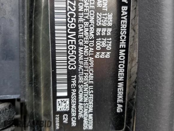 ✅ 2018 BMW i3 • VIN: WBY7Z2C59JVE65003 • Лот: 53754125. Опубликован ранее на Copart с пробегом 3 419 миль. Бесплатный доступ к архиву аукционных продаж из США и подробный отчёт об истории автомобиля на DreamBid. Изображение 13.