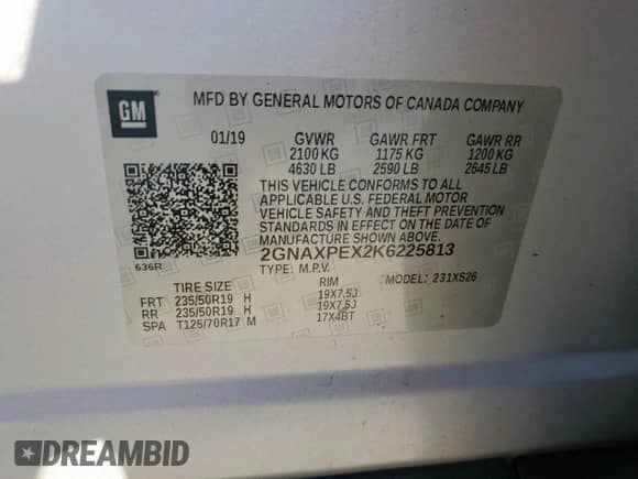 2019 Chevrolet Equinox Premier с VIN 2GNAXPEX2K6225813, выставлен на аукционе Copart как лот 80989295 с пробегом 70 151 миль миль и Списание • Salvage title. История ставок и продаж доступна на DreamBid. Изображение 14.