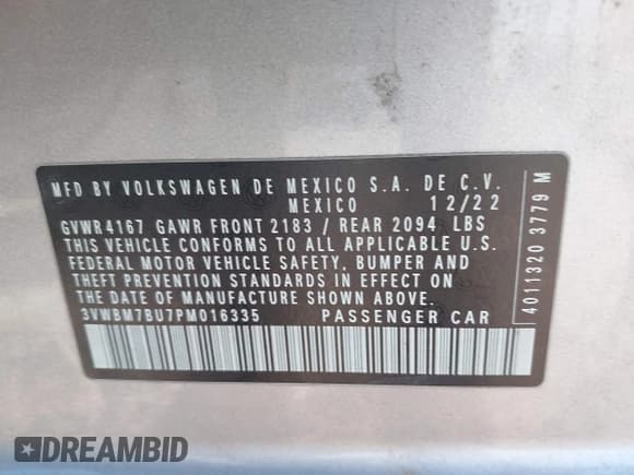 ✅ 2023 Volkswagen Jetta Sport • VIN: 3VWBM7BU7PM016335 • Lot: 43210095. Wystawiony na IAAI z przebiegiem 16 442 mil. Bezpłatny archiwum sprzedaży aukcyjnych z USA i szczegółowy raport historii pojazdu na DreamBid. Zdjęcie 9.