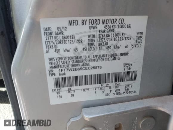 ✅ 2012 Ford F-250 XL • VIN: 1FT7W2B65CEC25578 • Lot: 43572341. Wystawiony na IAAI z przebiegiem 190 608 mil. Bezpłatny archiwum sprzedaży aukcyjnych z USA i szczegółowy raport historii pojazdu na DreamBid. Zdjęcie 9.