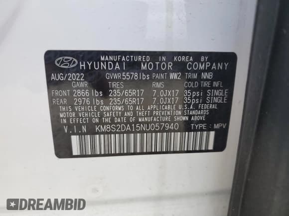 ✅ 2022 Hyundai Santa Fe Blue • VIN: KM8S2DA15NU057940 • Lot: 61291384. Wystawiony na Copart z przebiegiem 30 891 mil. Bezpłatny archiwum sprzedaży aukcyjnych z USA i szczegółowy raport historii pojazdu na DreamBid. Zdjęcie 14.