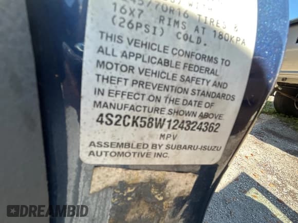 ✅ 2002 Isuzu Rodeo S • VIN: 4S2CK58W124324362 • Lot: 49668045. Wystawiony na Copart z przebiegiem Nie podano. Bezpłatny archiwum sprzedaży aukcyjnych z USA i szczegółowy raport historii pojazdu na DreamBid. Zdjęcie 10.