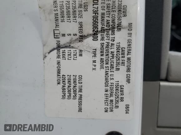 ✅ 2005 Chevrolet Equinox LT • VIN: 2CNDL73F056062400 • Лот: 45368115. Опубликован ранее на Copart с пробегом 121 549 миль. Бесплатный доступ к архиву аукционных продаж из США и подробный отчёт об истории автомобиля на DreamBid. Изображение 15.