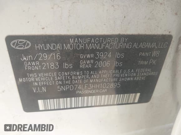 ✅ 2017 Hyundai Elantra SE • VIN: 5NPD74LF3HH102895 • Lot: 42922899. Listed on IAAI with 64,148 mi. Free auction sales archive from the USA and detailed vehicle history report at DreamBid. Image 9.