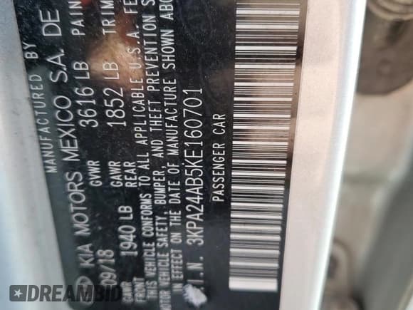 ✅ 2019 Kia Rio S • VIN: 3KPA24AB5KE160701 • Lot: 92602505. Wystawiony na Copart z przebiegiem 76 482 mil. Bezpłatny archiwum sprzedaży aukcyjnych z USA i szczegółowy raport historii pojazdu na DreamBid. Zdjęcie 13.