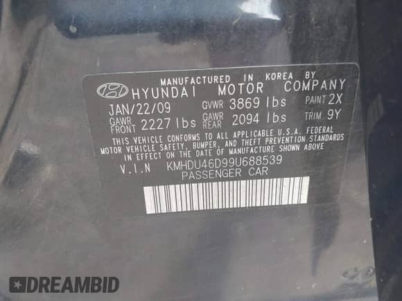 ✅ 2009 Hyundai Elantra SE • VIN: KMHDU46D99U688539 • Lot: 42705489. Wystawiony na IAAI z przebiegiem 120 450 mil mil. Skorzystaj z bezpłatnego archiwum sprzedaży aukcyjnych z USA i zobacz szczegółowy raport historii pojazdu na DreamBid. Zdjęcie 9.