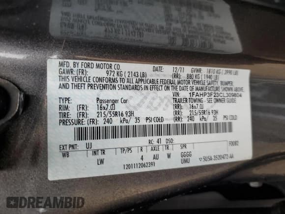 ✅ 2012 Ford Focus SE • VIN: 1FAHP3F23CL309804 • Lot: 87011345. Wystawiony na Copart z przebiegiem 188 831 mil. Bezpłatny archiwum sprzedaży aukcyjnych z USA i szczegółowy raport historii pojazdu na DreamBid. Zdjęcie 12.