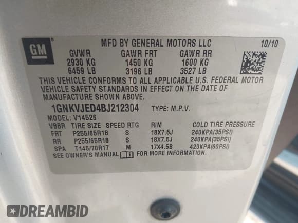 ✅ 2011 Chevrolet Traverse 2LT • VIN: 1GNKVJED4BJ212304 • Lot: 43468028. Listed on IAAI with 115,559 mi. Free auction sales archive from the USA and detailed vehicle history report at DreamBid. Image 9.