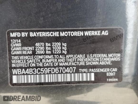 ✅ 2015 BMW 4 Series 435i xDrive • VIN: WBA4B3C59FD670407 • Lot: 89565445. Wystawiony na Copart z przebiegiem Nie podano. Bezpłatny archiwum sprzedaży aukcyjnych z USA i szczegółowy raport historii pojazdu na DreamBid. Zdjęcie 12.