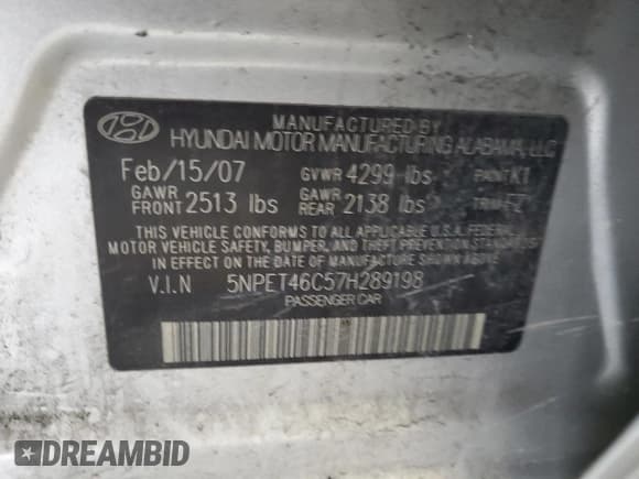 ✅ 2007 Hyundai Sonata GLS • VIN: 5NPET46C57H289198 • Лот: 37469964. Опубликован ранее на Copart с пробегом 101 908 миль. Бесплатный доступ к архиву аукционных продаж из США и подробный отчёт об истории автомобиля на DreamBid. Изображение 12.