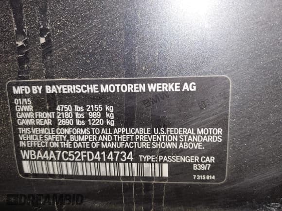 ✅ 2015 BMW 4 Series 428i xDrive • VIN: WBA4A7C52FD414734 • Lot: 42377682. Listed on IAAI with 129,264 mi. Free auction sales archive from the USA and detailed vehicle history report at DreamBid. Image 9.