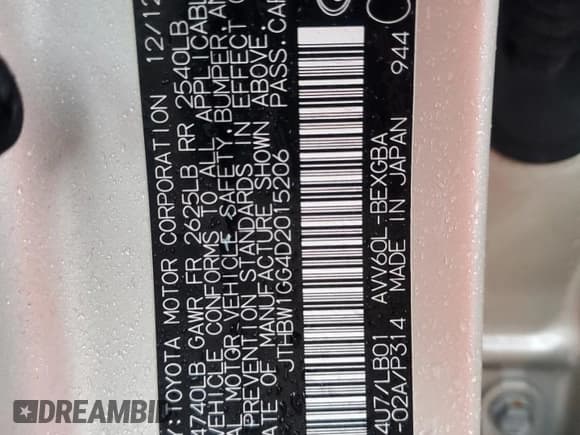 ✅ 2013 Lexus ES 300h • VIN: JTHBW1GG4D2015206 • Lot: 92947965. Wystawiony na Copart z przebiegiem 166 696 mil. Bezpłatny archiwum sprzedaży aukcyjnych z USA i szczegółowy raport historii pojazdu na DreamBid. Zdjęcie 12.