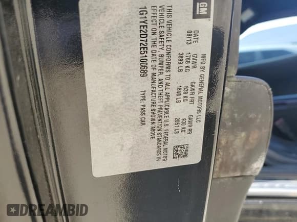 ✅ 2014 Chevrolet Corvette 3LT • VIN: 1G1YE2D72E5100689 • Lot: 50596915. Listed on Copart with 83,073 mi. Free auction sales archive from the USA and detailed vehicle history report at DreamBid. Image 14.