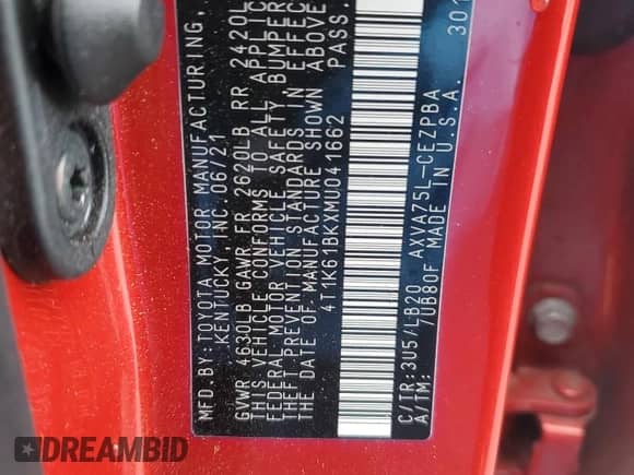 2021 Toyota Camry XSE with VIN 4T1K61BKXMU041662, listed as a Copart auction lot 81491914 with 64,807 mi miles and Salvage title. Bid and sale history available at DreamBid. Image 12.