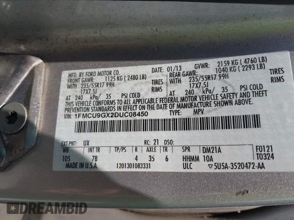 ✅ 2013 Ford Escape SE • VIN: 1FMCU9GX2DUC08450 • Lot: 42414210. Wystawiony na IAAI z przebiegiem 173 924 mil. Bezpłatny archiwum sprzedaży aukcyjnych z USA i szczegółowy raport historii pojazdu na DreamBid. Zdjęcie 9.