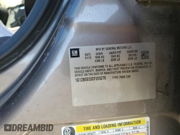 ✅ 2012 Chevrolet Malibu 1LS • VIN: 1G1ZB5E03CF260278 • Lot: 77217114. Listed on Copart with 148,952 mi. Free auction sales archive from the USA and detailed vehicle history report at DreamBid. Image 14.