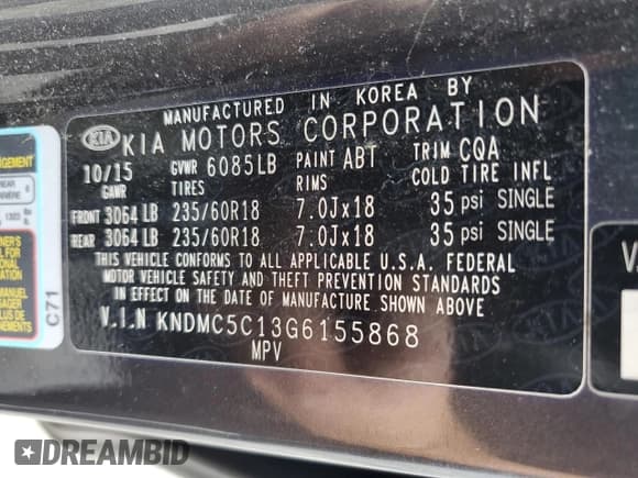 ✅ 2016 Kia Sedona EX • VIN: KNDMC5C13G6155868 • Лот: 86872705. Опубликован ранее на Copart с пробегом 134 599 миль. Бесплатный доступ к архиву аукционных продаж из США и подробный отчёт об истории автомобиля на DreamBid. Изображение 13.