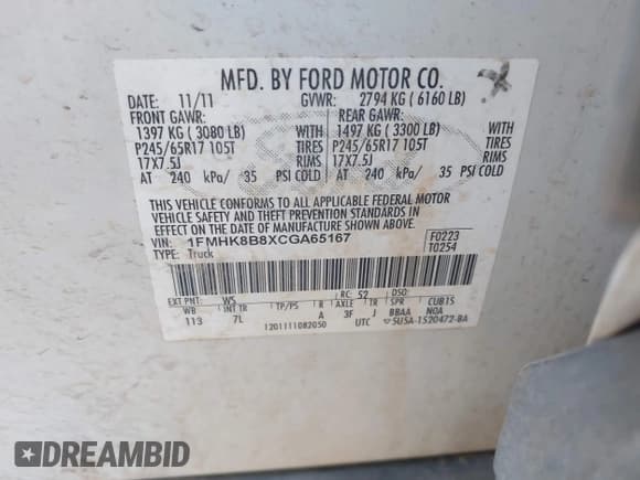 ✅ 2012 Ford Explorer • VIN: 1FMHK8B8XCGA65167 • Lot: 41915980. Wystawiony na IAAI z przebiegiem 159 392 mil. Bezpłatny archiwum sprzedaży aukcyjnych z USA i szczegółowy raport historii pojazdu na DreamBid. Zdjęcie 9.