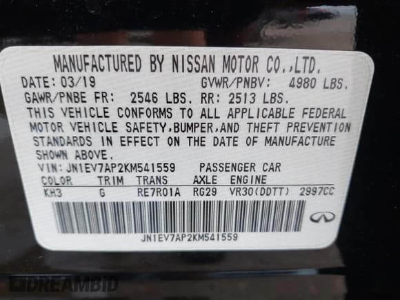 ✅ 2019 Infiniti Q50 Luxe • VIN: JN1EV7AP2KM541559 • Lot: 42480545. Listed on IAAI with 48,044 mi. Free auction sales archive from the USA and detailed vehicle history report at DreamBid. Image 9.