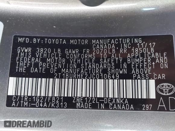 ✅ 2018 Toyota Corolla LE • VIN: 2T1BURHE2JC010649 • Lot: 43414190. Wystawiony na IAAI z przebiegiem 88 407 mil. Bezpłatny archiwum sprzedaży aukcyjnych z USA i szczegółowy raport historii pojazdu na DreamBid. Zdjęcie 9.