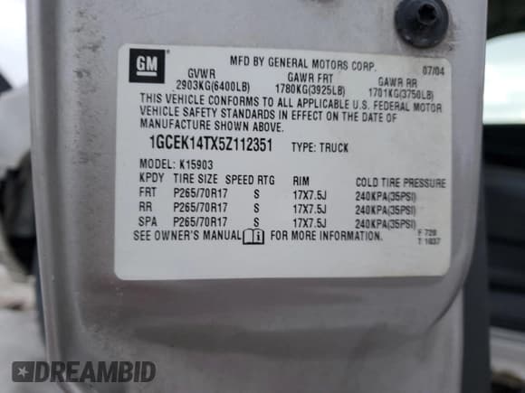 ✅ 2005 Chevrolet Silverado 1500 Z71 • VIN: 1GCEK14TX5Z112351 • Лот: 42116335. Опубликован ранее на Copart с пробегом 116 894 миль. Бесплатный доступ к архиву аукционных продаж из США и подробный отчёт об истории автомобиля на DreamBid. Изображение 12.