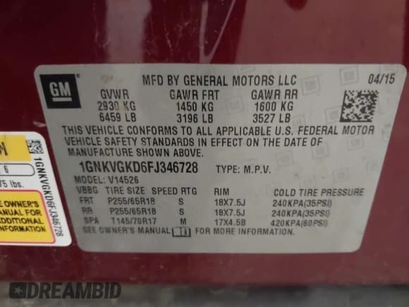 ✅ 2015 Chevrolet Traverse LT • VIN: 1GNKVGKD6FJ346728 • Lot: 43429240. Wystawiony na IAAI z przebiegiem 183 083 mil. Bezpłatny archiwum sprzedaży aukcyjnych z USA i szczegółowy raport historii pojazdu na DreamBid. Zdjęcie 9.