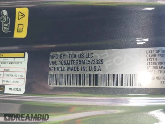 ✅ 2021 Jeep Gladiator Mojave • VIN: 1C6JJTEGXML573329 • Лот: 42718861. Опубликован ранее на IAAI с пробегом 35 555 миль. Бесплатный доступ к архиву аукционных продаж из США и подробный отчёт об истории автомобиля на DreamBid. Изображение 9.