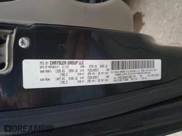 ✅ 2014 Chrysler Town & Country Touring • VIN: 2C4RC1BG0ER215082 • Lot: 59289724. Listed on Copart with 206,296 mi. Free auction sales archive from the USA and detailed vehicle history report at DreamBid. Image 13.